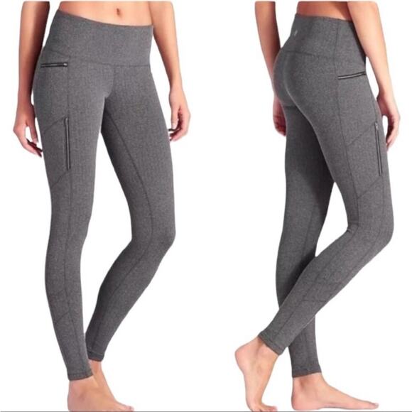 Athleta Gray Herringbone Sly Drifter Zippered Leggings XS EUC - Picture 1 of 11